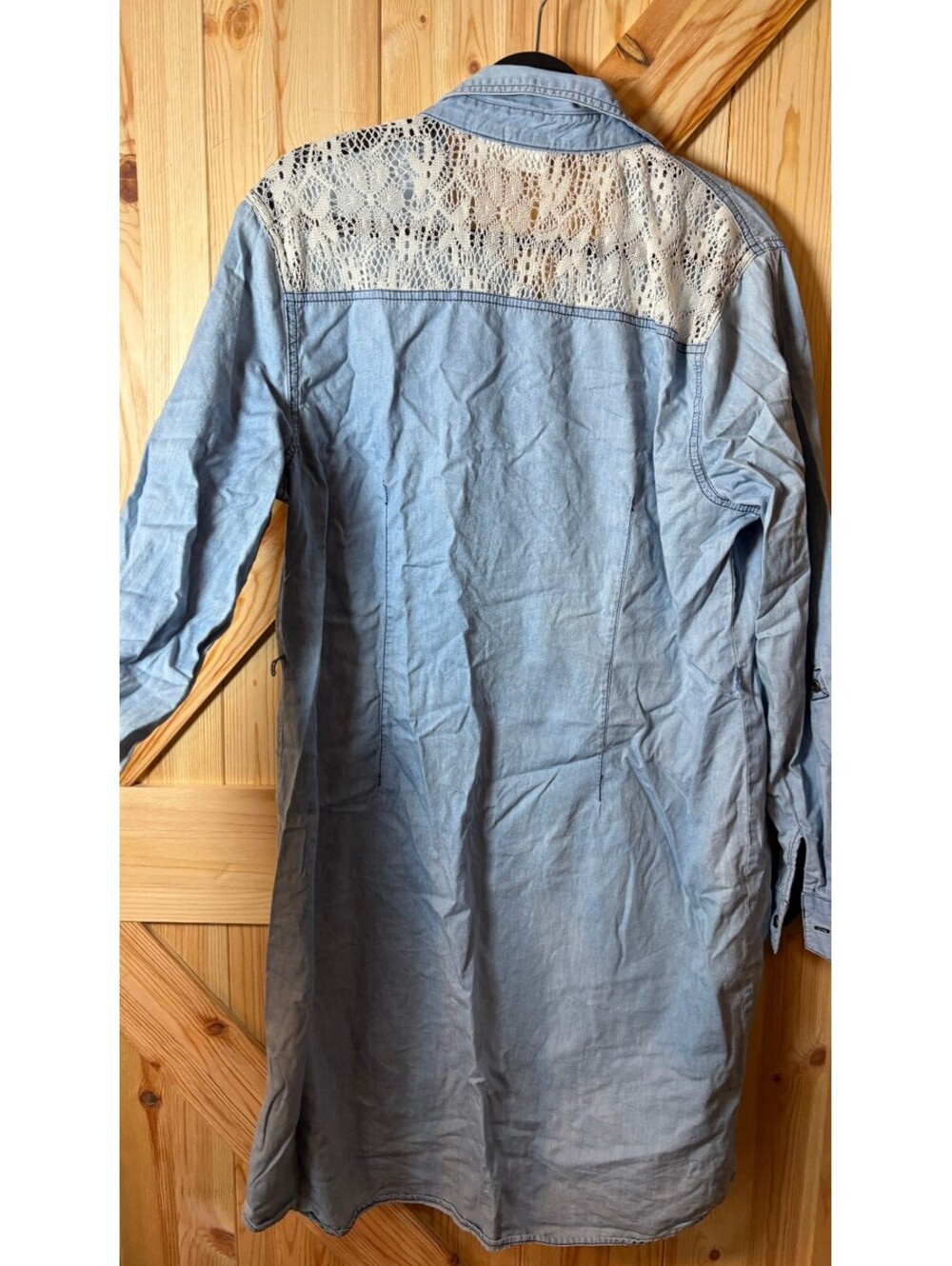 Cato XL Light Blue Denim Shirt Dress with Lace Detail - Picture 5 of 7